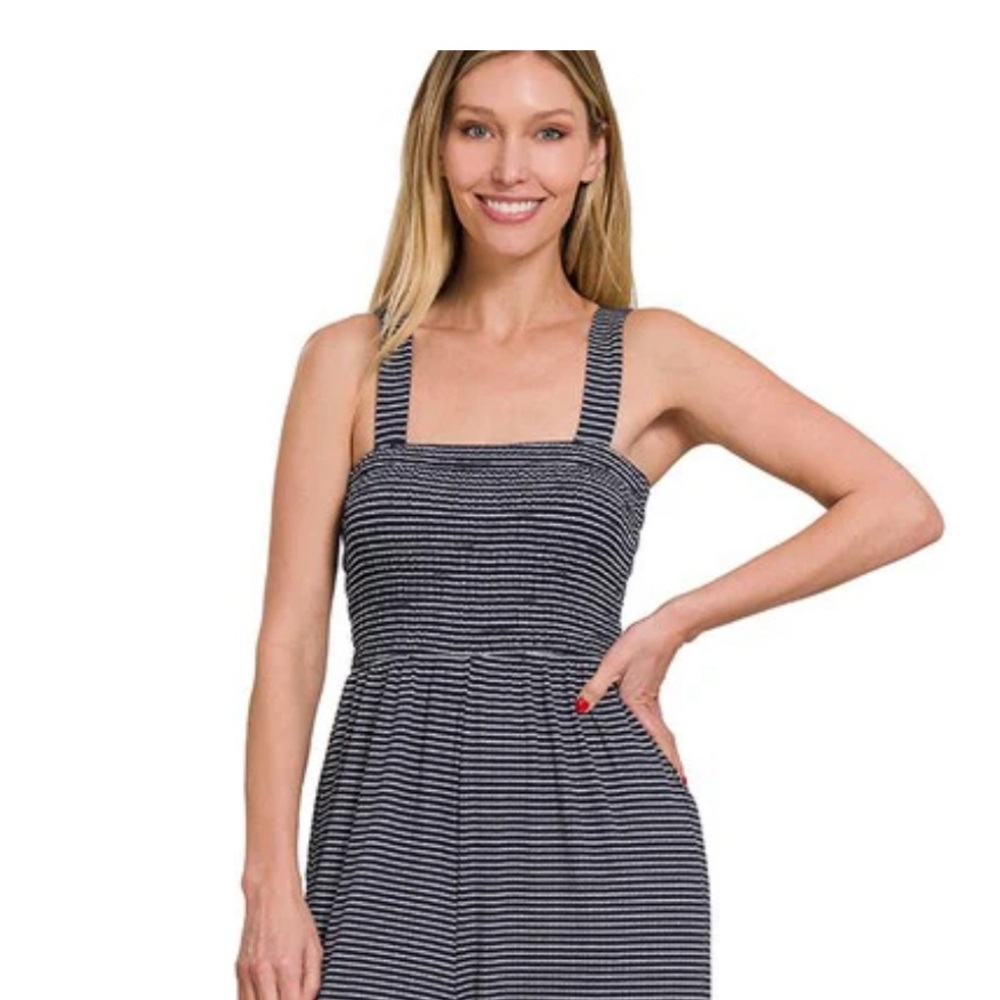 Zenana Smock Top Jumpsuit With Flare Legs